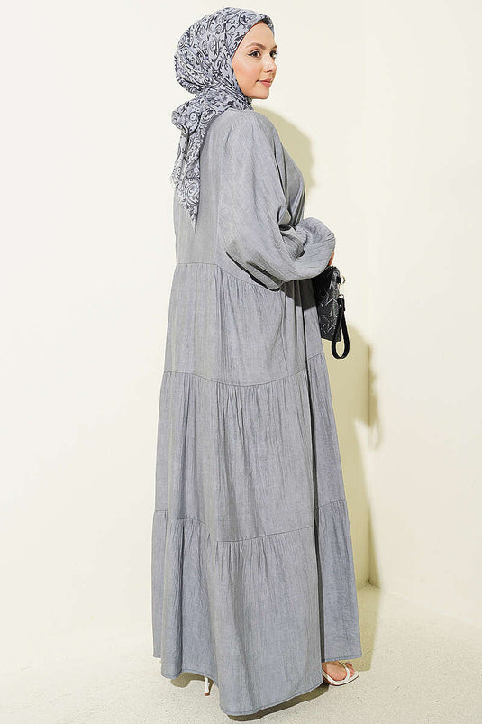 Batwing Sleeve Buttoned Layered Dress Gray