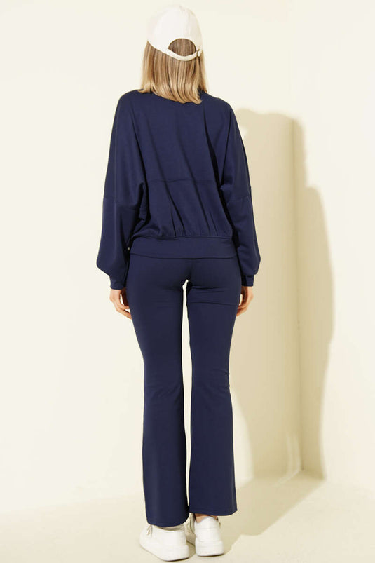 Two-Piece Set with Batwing Sleeve Cardigan Loyşa Navy Blue