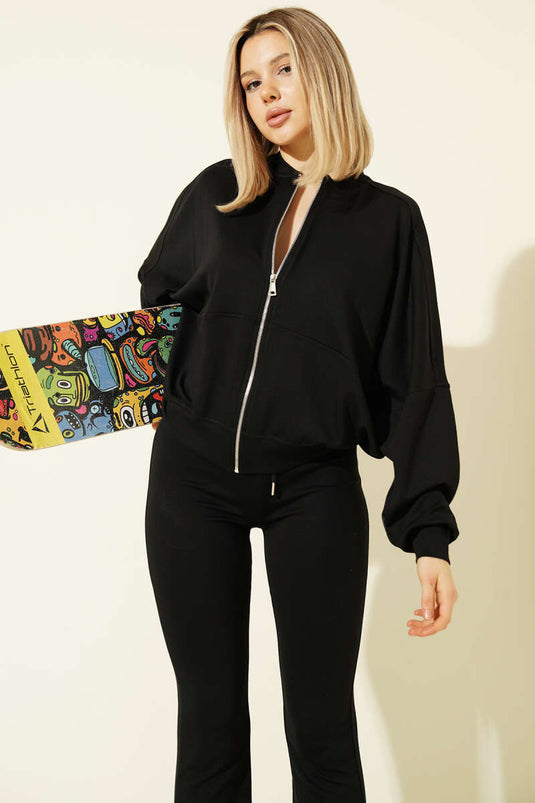 Two-Piece Set with Batwing Sleeve Cardigan and Loysha Black