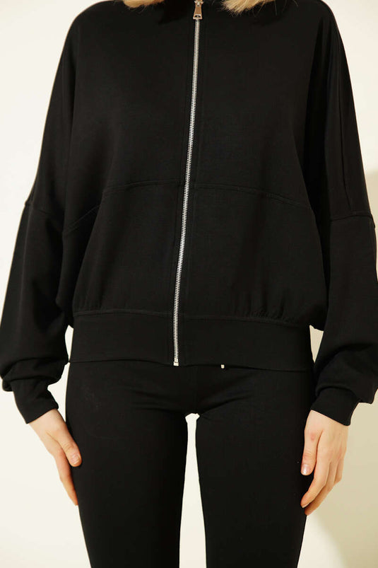 Yarasa Kol Hırkalı Loyşa İkili Takım Siyah