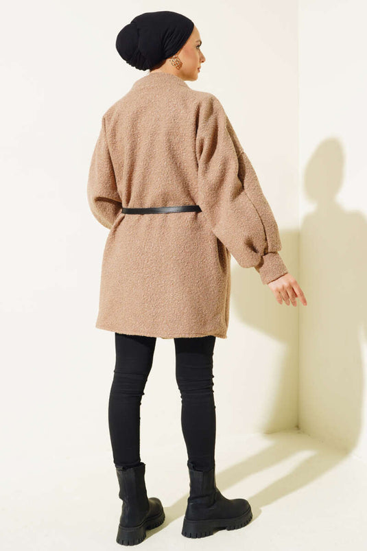 سترة بوكل بحزام وأكمام الخفافيش من فرو المنك