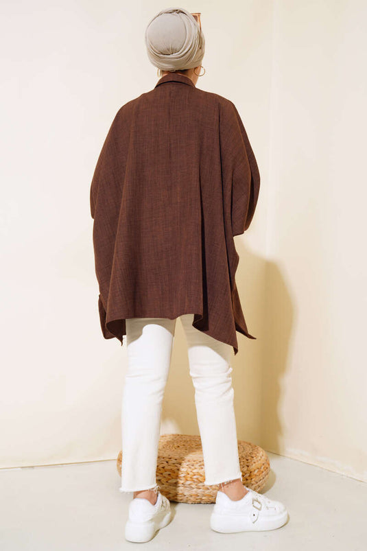 Yarasa Kol Keten Gömlek Kahve