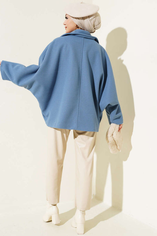 معطف قصير بأكمام الخفاش نيلي