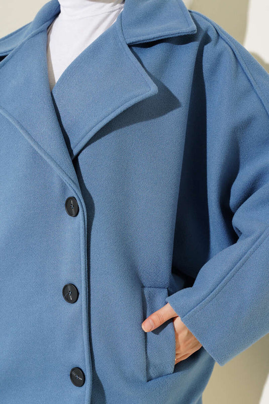 معطف قصير بأكمام الخفاش نيلي