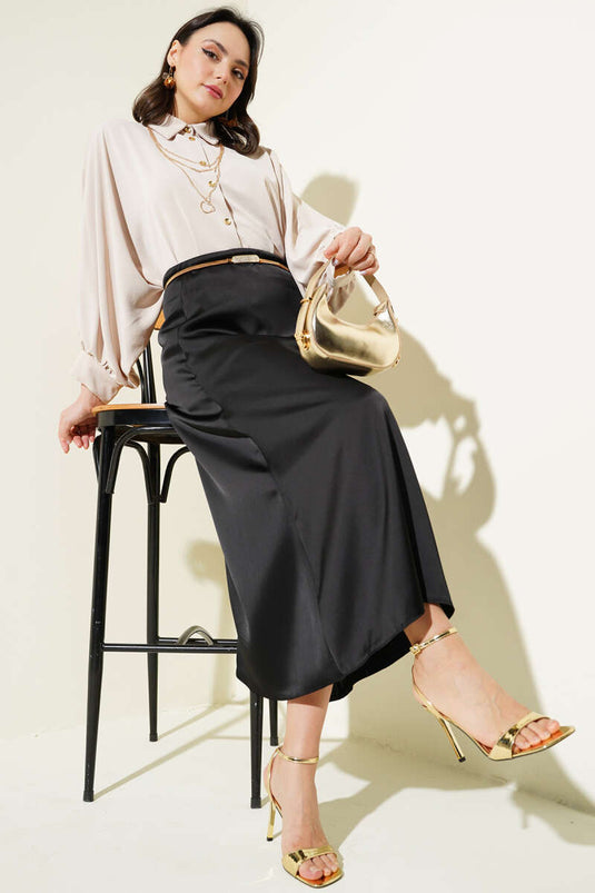 Yarasa Kol Kolyeli Oversize Gömlek Bej