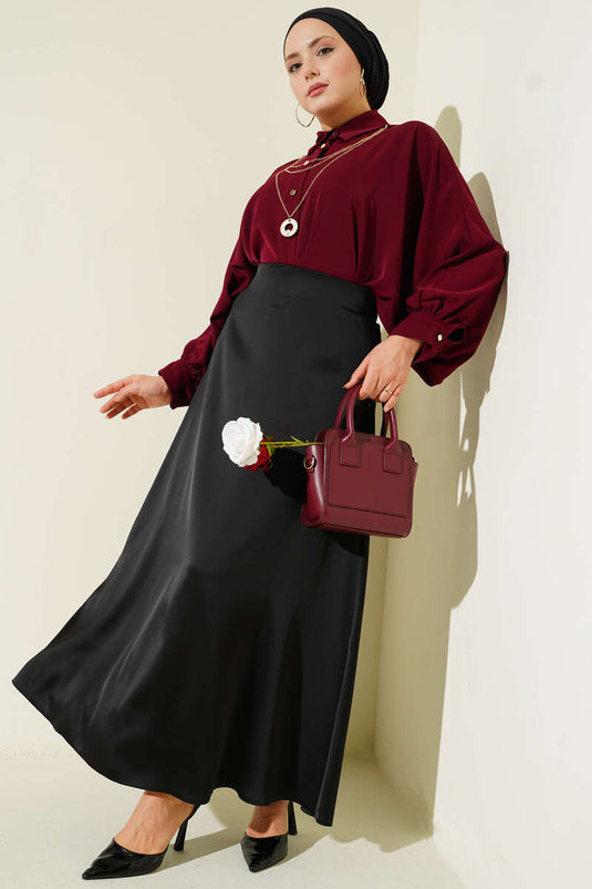 Yarasa Kol Kolyeli Oversize Gömlek Bordo