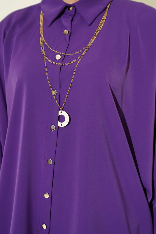 Camicia Oversize Viola Con Maniche Batwing E Decorazioni