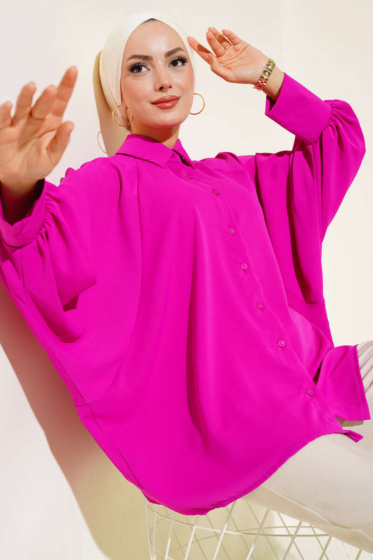 Chemise boutonnée sur le devant à manches chauve-souris Fuchsia