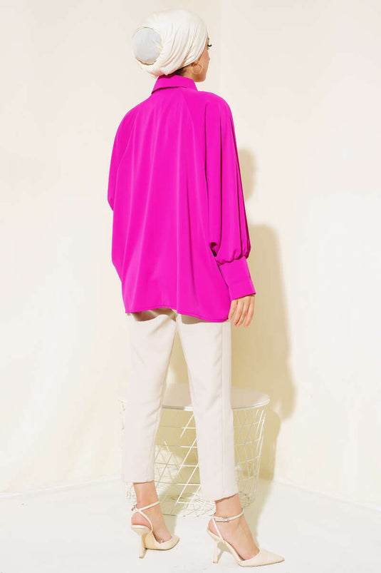 Chemise boutonnée sur le devant à manches chauve-souris Fuchsia