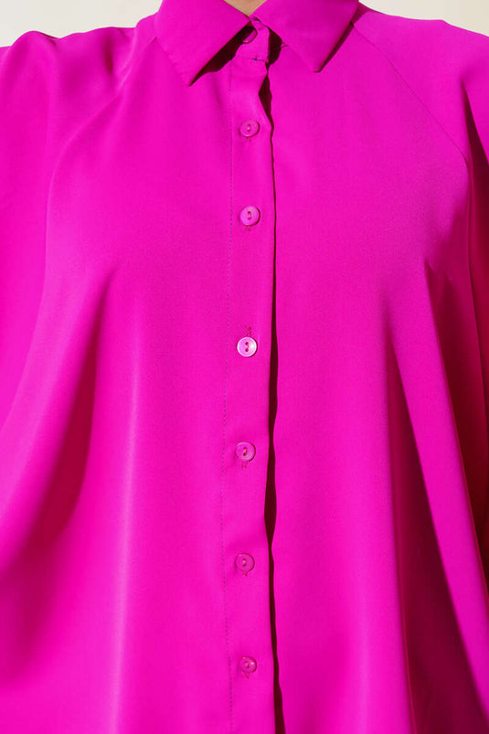 Chemise boutonnée sur le devant à manches chauve-souris Fuchsia