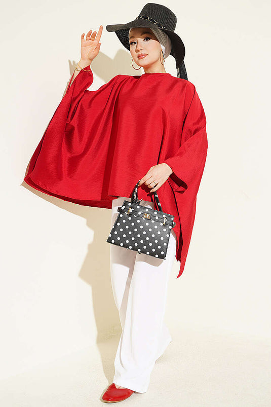 Yarasa Kol Oversize Bluz Kırmızı