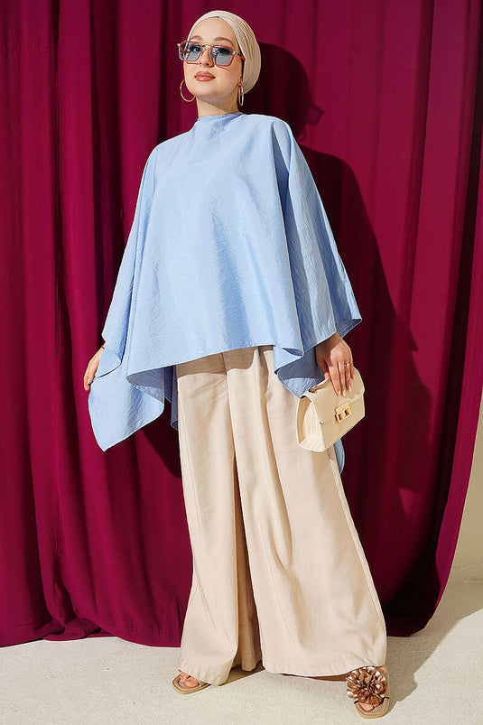 Yarasa Kol Oversize Bluz Mavi