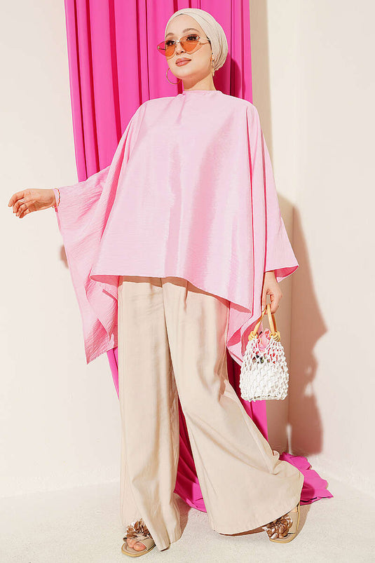 Yarasa Kol Oversize Bluz Pembe