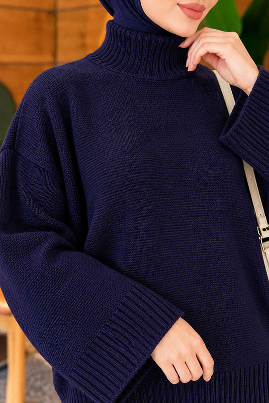 Yarasa Kol Oversize Triko Tunik Lacivert