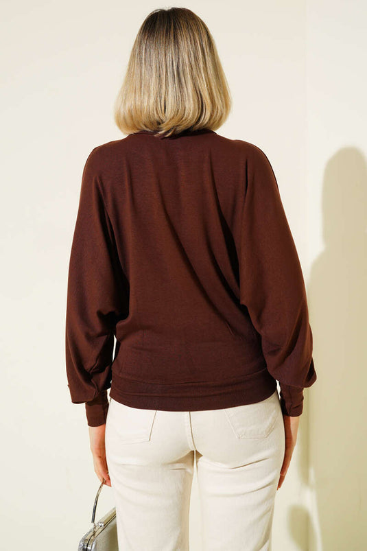 Blusa ampia con maniche a pipistrello color caffè