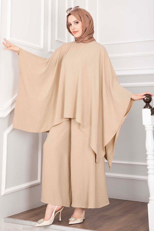 Ensemble Pantalon Ample Camel À Manches Chauve-Souris
