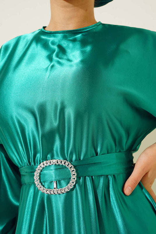 Robe Satin Manches Chauve Souris Vert