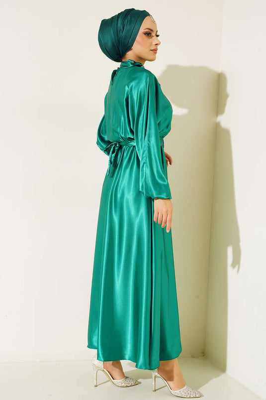 Robe Satin Manches Chauve Souris Vert
