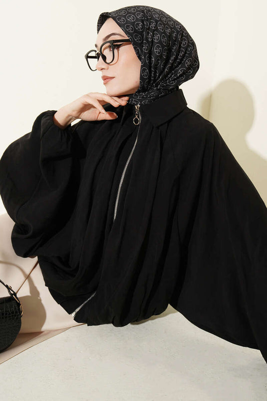Bat Sleeve Tencel Short Jacket Black