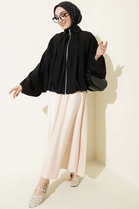 Bat Sleeve Tencel Short Jacket Black