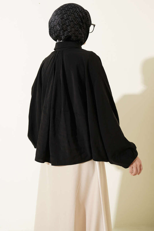 Bat Sleeve Tencel Short Jacket Black