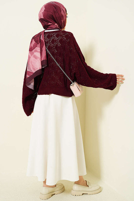 Maglione a manica pipistrello in maglia traforata bordeaux