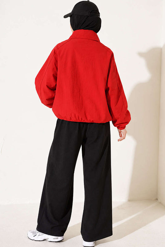 Yarasa Kollu Oversize Ceket Kırmızı