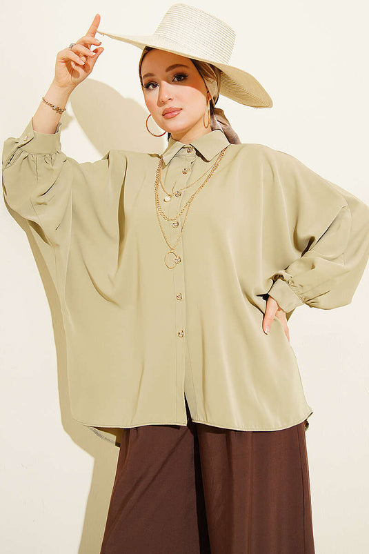 Chemise oversize à manches chauve-souris vert pistache