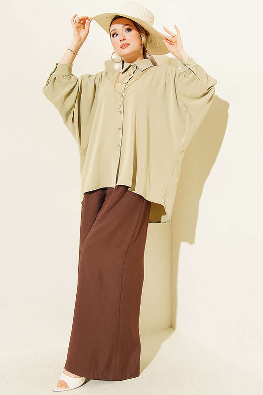 Chemise oversize à manches chauve-souris vert pistache