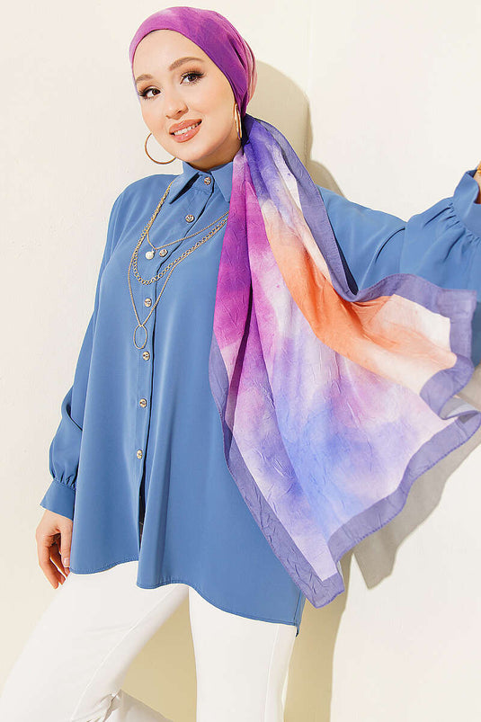 Oversize Hemd mit Fledermausärmeln, Blau