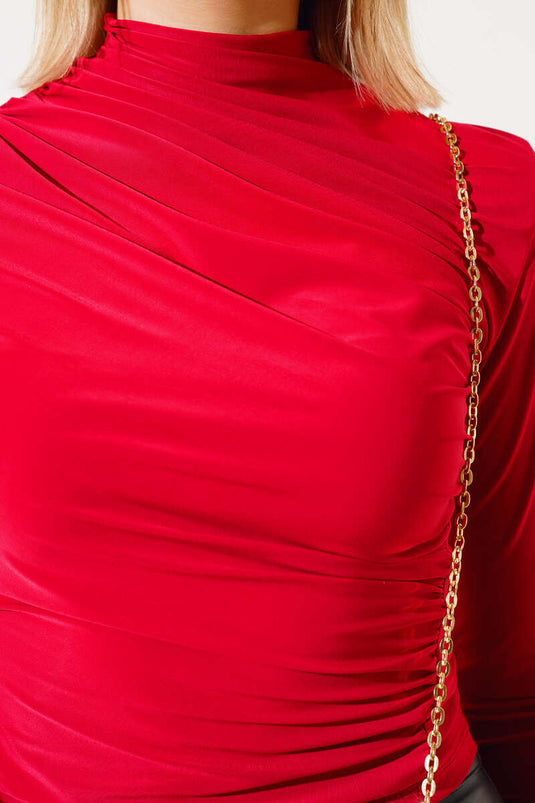 Halb-Rollkragenbluse Rot