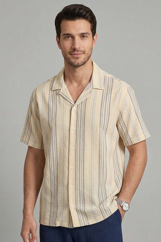 Camicia Uomo A Righe Mezza Oversize Blu