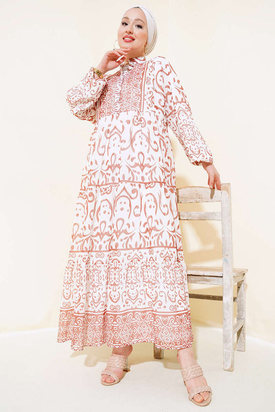 Half Buttoned Chiffon Dress Latte