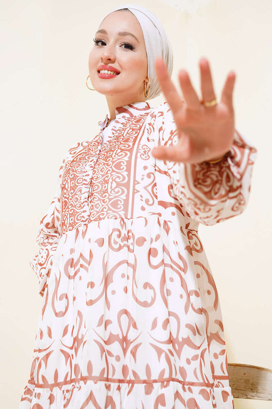 Half Buttoned Chiffon Dress Latte