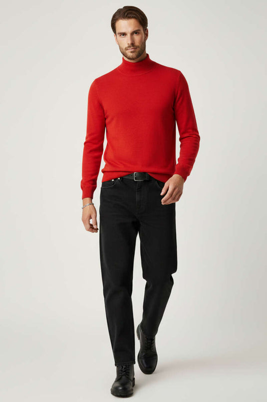 Half Turtleneck Basic Men's Knit Sweater Alizarin