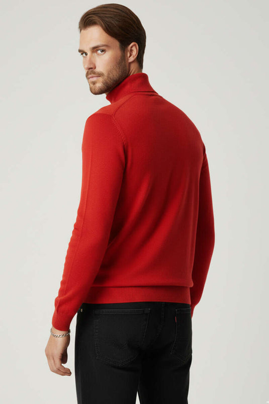 Half Turtleneck Basic Men's Knit Sweater Alizarin