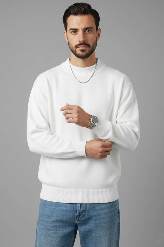 Half Turtleneck Basic Men's Knit Sweater White