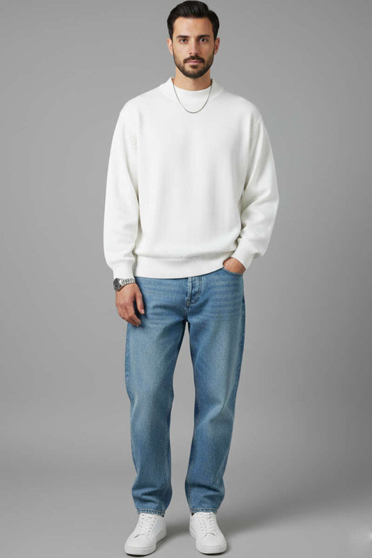 Half Turtleneck Basic Men's Knit Sweater White