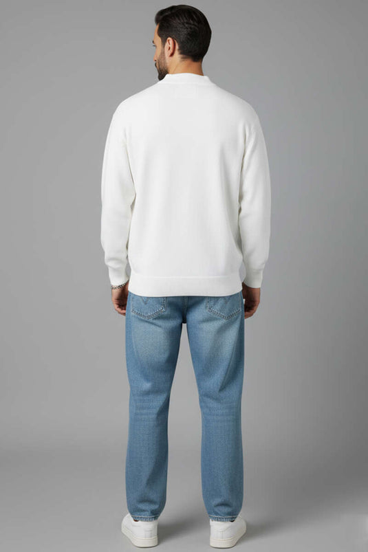 Half Turtleneck Basic Men's Knit Sweater White