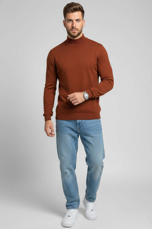 كنزة صوفية رجالية أساسية من سيمي فيشرمان، لون تيراكوتا