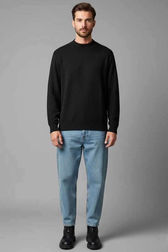 Semi-Fisherman Basic Men's Knit Sweater Black