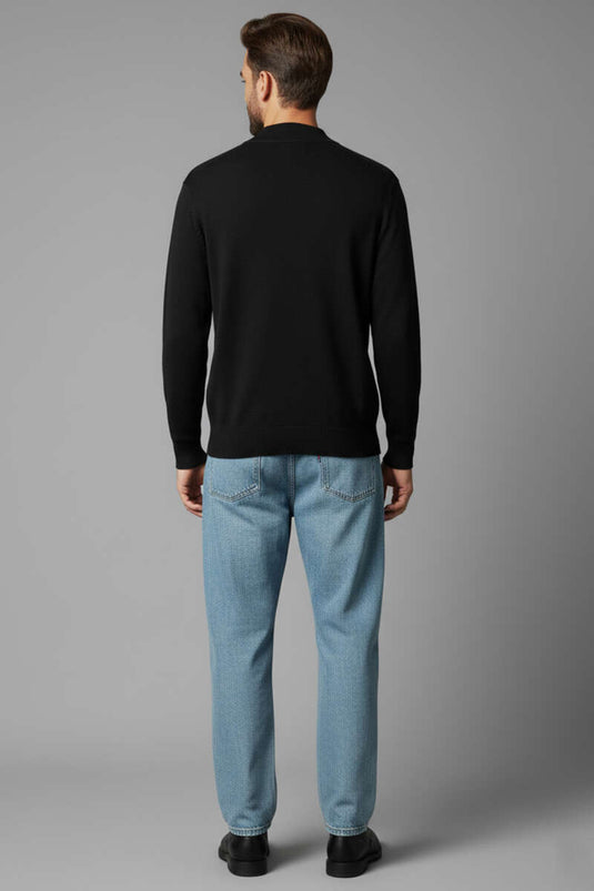 Semi-Fisherman Basic Men's Knit Sweater Black