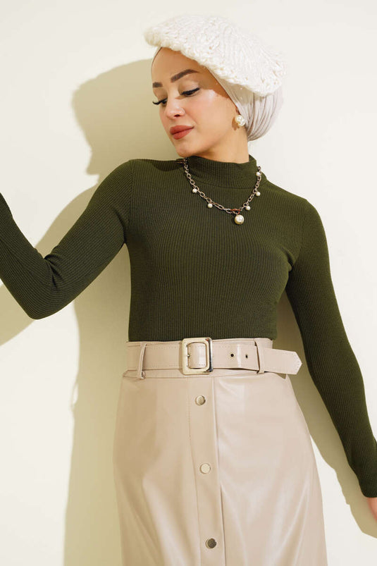 Dolcevita a coste color cachi