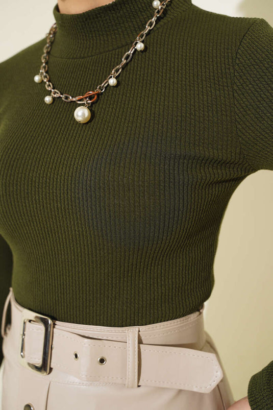 Dolcevita a coste color cachi