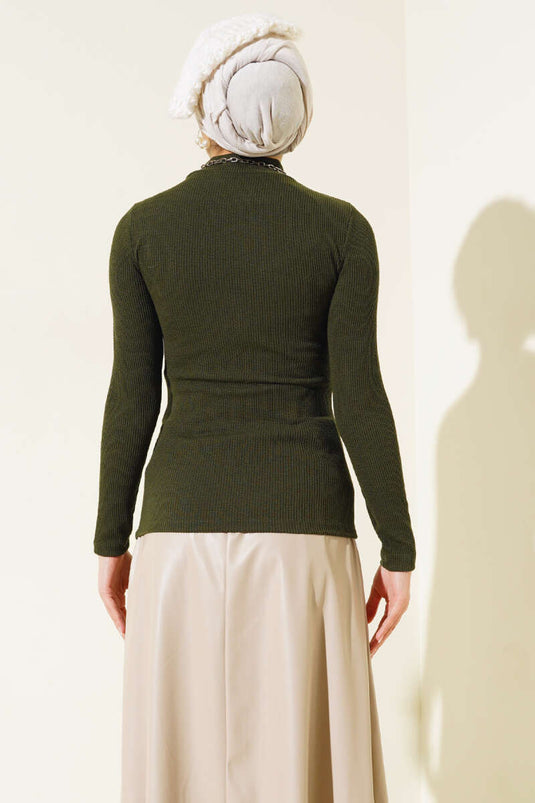 Yarım Balıkçı Fitilli Body Haki