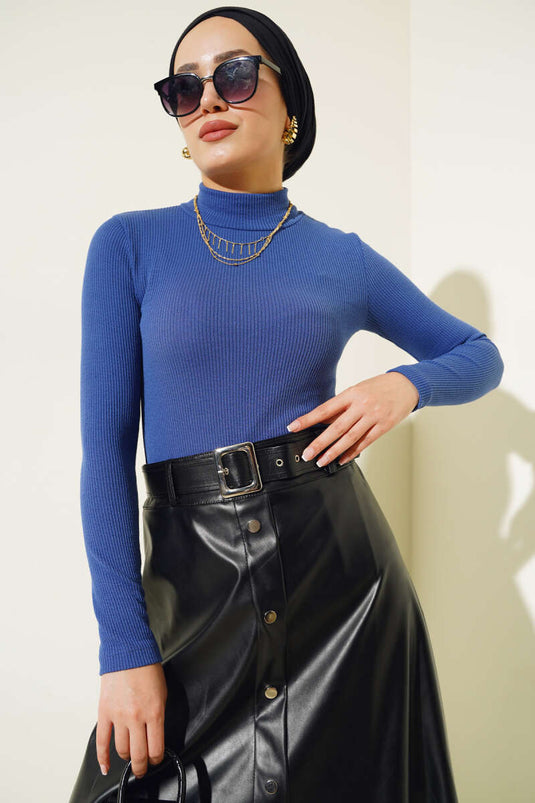 Body in velluto a coste mezzo pescatore Indaco