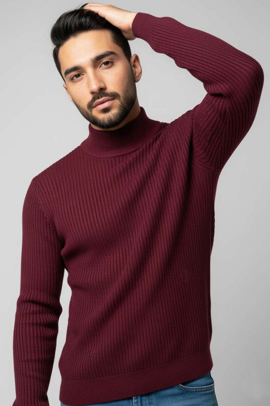 Halbrollkragen-Strickpullover für Herren, Burgunderrot