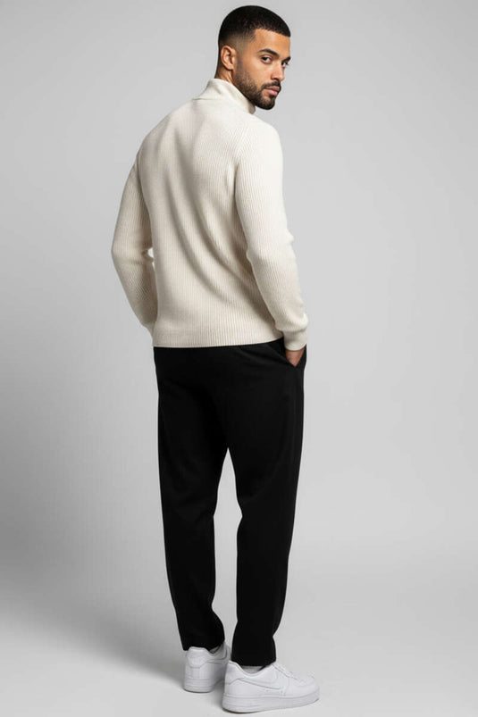 كنزة صوفية نصف بياقة عالية للرجال، لون حجري