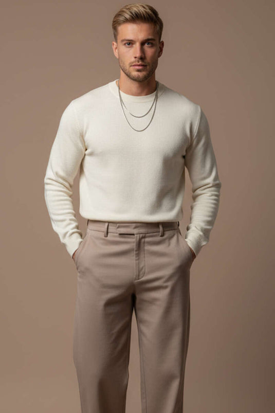 Halbhoher Rollkragenpullover für Herren, Ecru