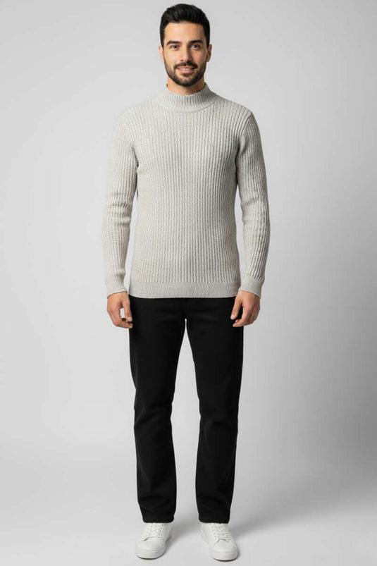 كنزة صوفية رجالية بنصف ياقة عالية، رمادية اللون